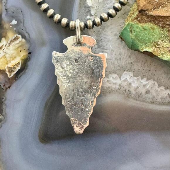 Gary Custer Navajo Sterling Silver Tufa Cast Turquoise Arrowhead Uni Pendant #2 - Picture 7 of 10